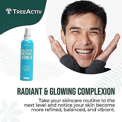 TreeActiv Balancing Herbal Toner, 4 oz, Witch Hazel Toner for Face with Rose Water, Clary Sage Water, and Tea Tree Water, Facial Toner for Oily Skin and Acne-Prone Skin, Hydrating Toner for Face