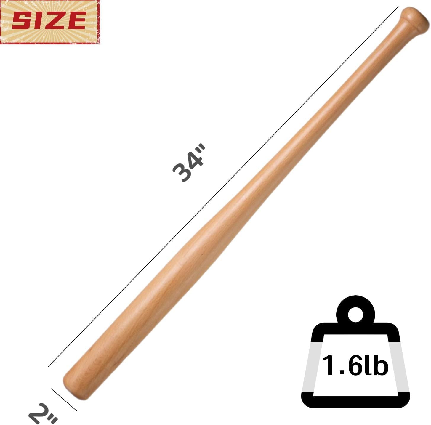 Wooden Baseball Bat 28" 30" 32" 34" Lightweight Full Size Youth Adult Long