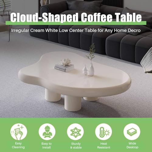 Table basse en forme de nuage crème et sa table à thé de forme libre - 4