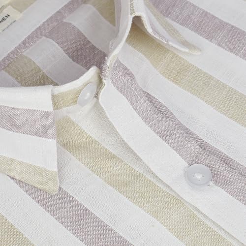Image of GHPC Cotton Linen Striped Half Sleeves Regular Fit Formal Shirt for Men