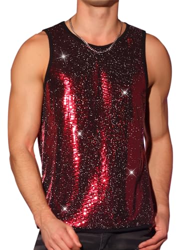 Camiseta sin mangas con lentejuelas brillantes y purpurina reflectante para hombre