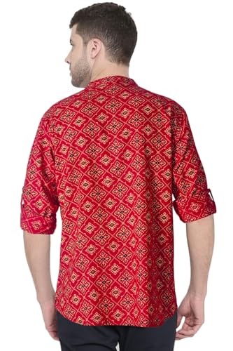 Chandrakala Slim Fit Printed Short Kurta for Men Cotton long roll-up sleeves Straight Tunic (MK115-P)2