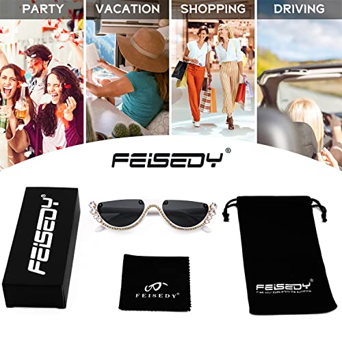 Image of FEISEDY Women Crystal Cateye Sunglasses Half Frame Sparkling Trendy Retro Clout Goggles B2975