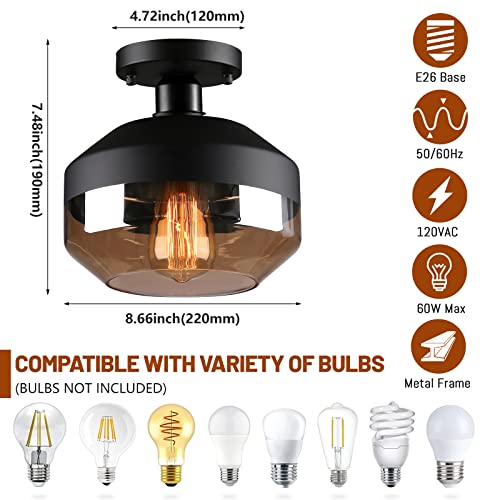 Ceiling Light Fixture,Modern Amber Glass Semi Flush Mount Ceiling Light,Light Fixtures Ceiling Mount,Ceiling Lights,Flush Mount Light Fixture For Kitchen,Bedroom,Bathroom,Living Room,Hallway,Porch #TOP4