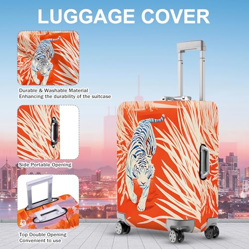 ANNA QUEEN Funny White Tiger Luggage Cover, Suitcase Protector with Bold Jungle Animal Print, Stretchable, Washable Travel Cover for 24-26 Inch Luggage3