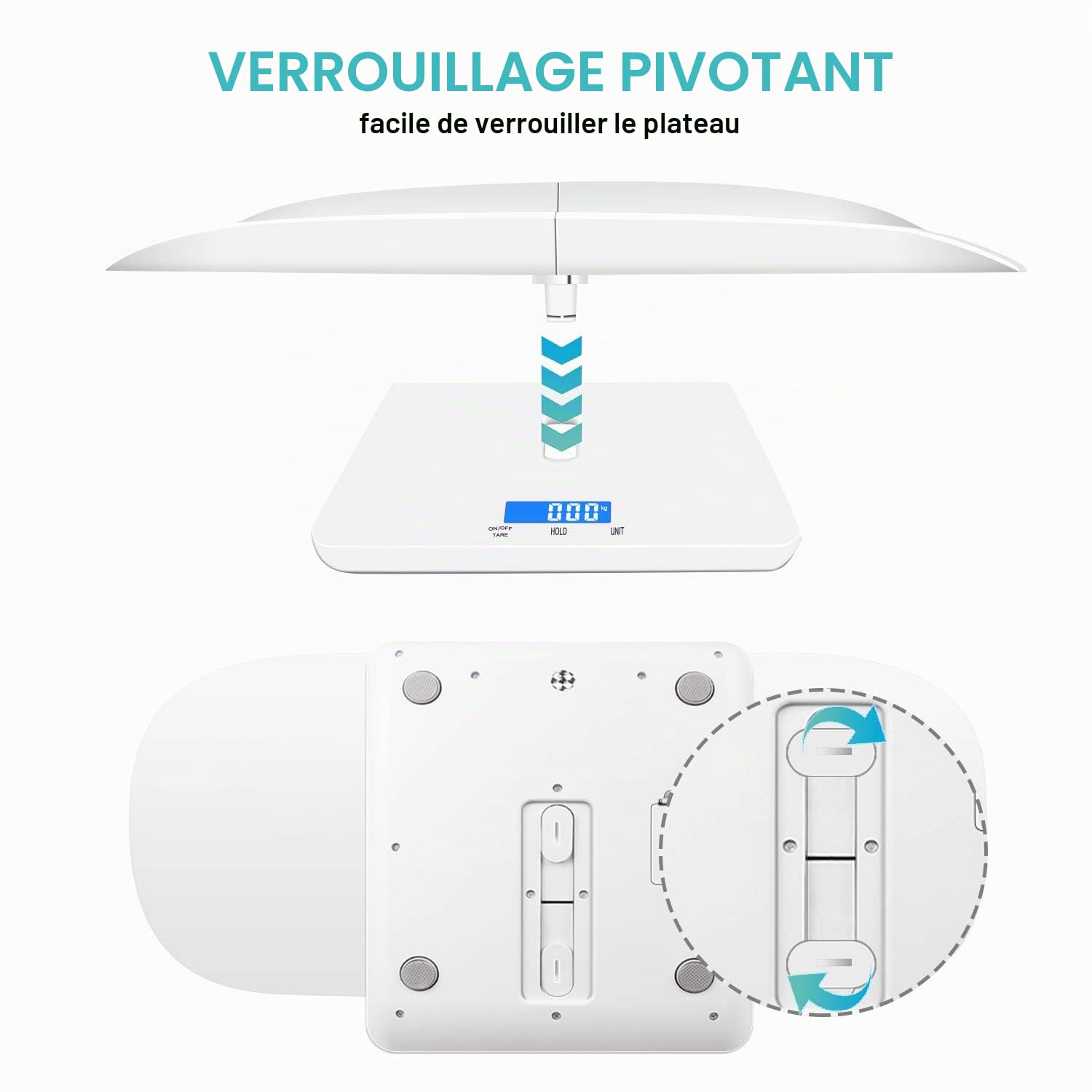 Balance numérique pour animaux de compagnie, 3 modes de pesée kg/oz/lb, 220 lb, précision ±0,02 lb, blanc