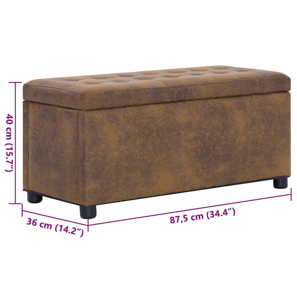 vidaXL Otomana de Almacenaje Piel de Ante Sintética Mobiliario Accesorios Almacenamiento Asientos Casa Hogar Cómoda Práctica Amplia Marrón 87.5cm