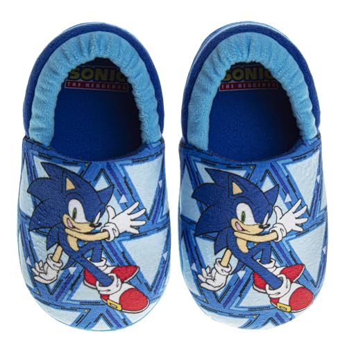 SEGA Sonic the Hedgehog Slippers for Boys - Kids House Shoes Lightweight Plush Warm Comfort Soft Aline Slipper - Blue (sizes 7-8 Toddler)