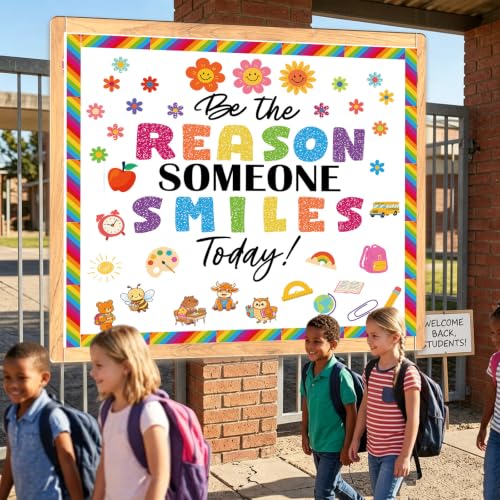 EUOYUFO Welcome Back to School Bulletin Board Decorations, 78 PCS Be the Reason Someone Smiles Today Bulletin Board Set, Teacher Supplies for Elementary School, Boho Classroom Decor - Image 7