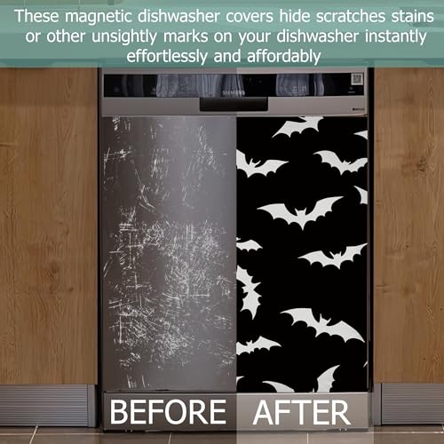 Image of Halloween Bats Dishwasher Covers for The Front Magnetic,Gothic Refrigerator Magnets Decoration,Reusable Dishwasher Cover Panel for Home Kitchen Decor 23x26 Inch