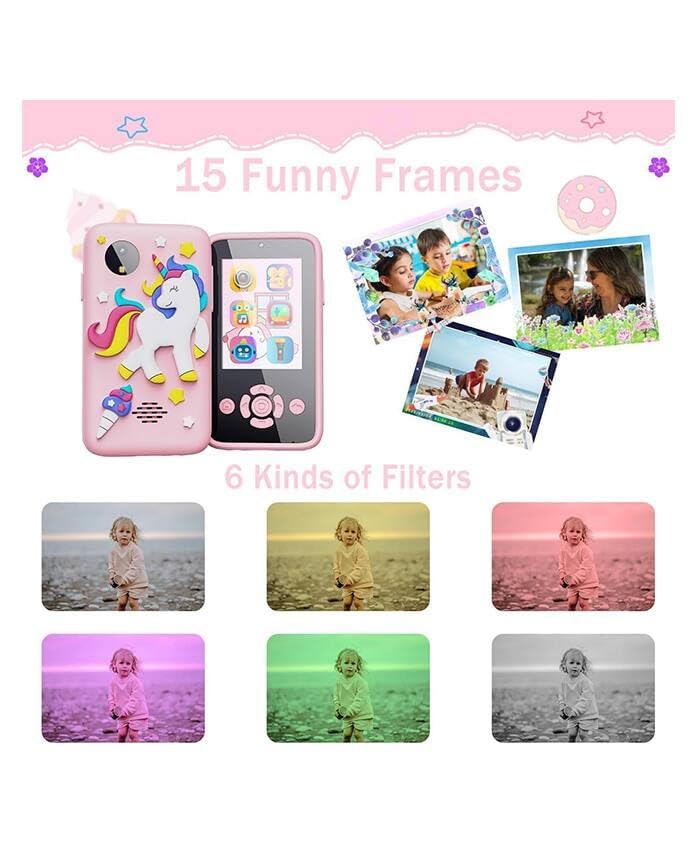Image of Plastic Kids Smartphone Toy with MP3 Music Player Bumper Back Case Dual Camera for Selfies in-Built Games 2.4 inch Screen 8MP Camera Toys for Boys & Girls (Pink Uni)