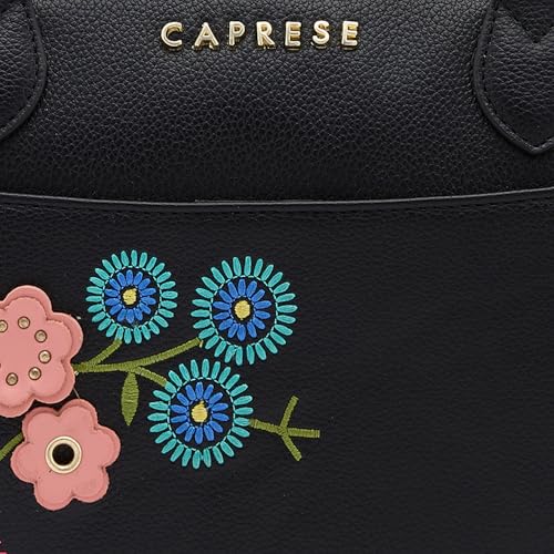 Image of Caprese Erica Satchel, Black-Medium | Sleek Embroidered Handbag for Women with Secure Top Zip | Multiple Compartments | Perfect for Casual & Daily Use