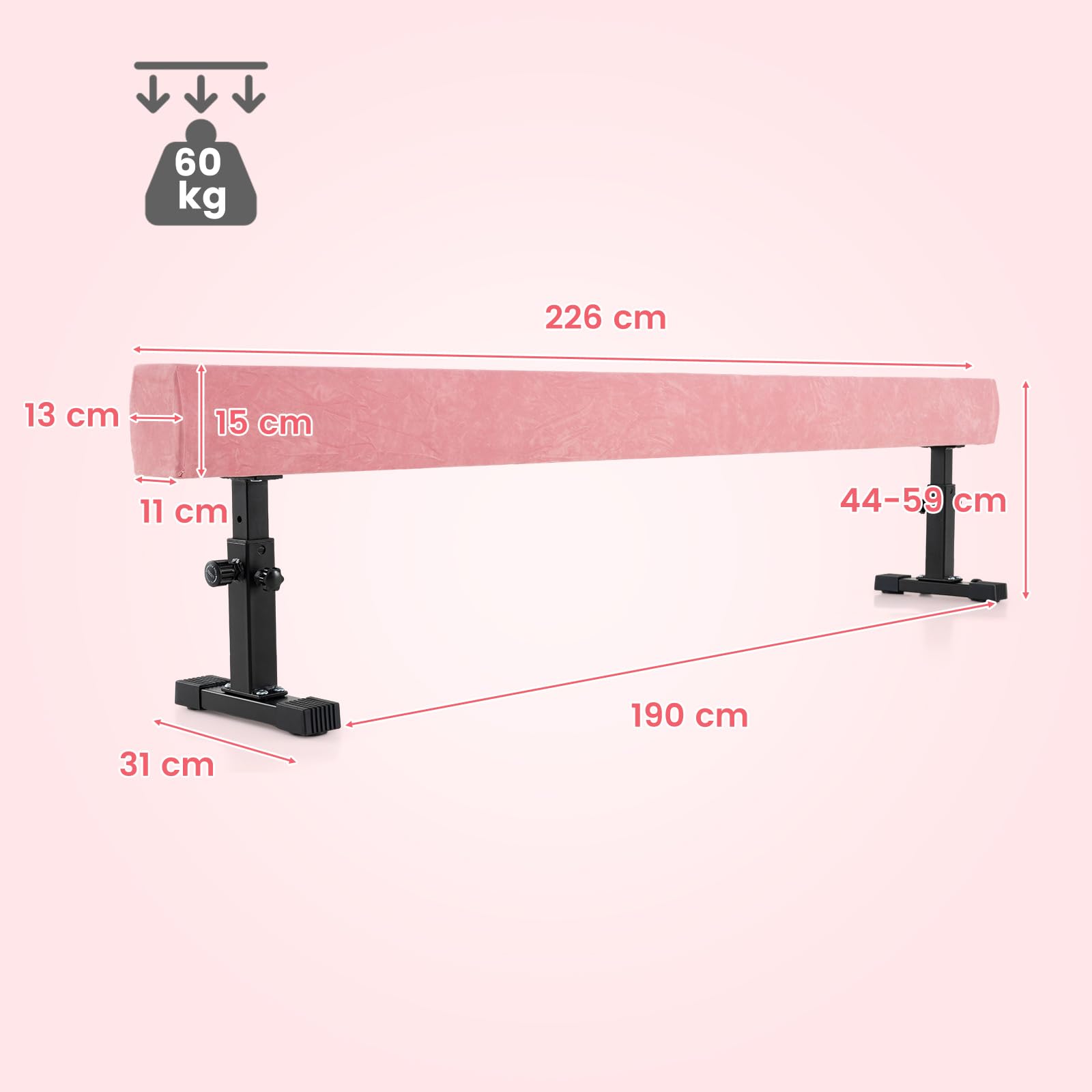 COSTWAY 226 cm evenwichtsbalk met 3 hoogtes verstelbaar, gymnastiekbalk COSTWAY 226 cm evenwichtsbalk met 3 hoogtes verstelbaar, gymnastiekbalk