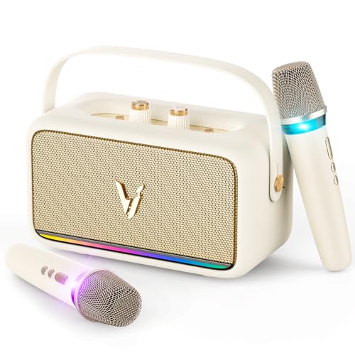 Karaoke Machine with 2 Wireless Mics & Soft Leather Wrap |mini Portable Bluetooth Speaker with...