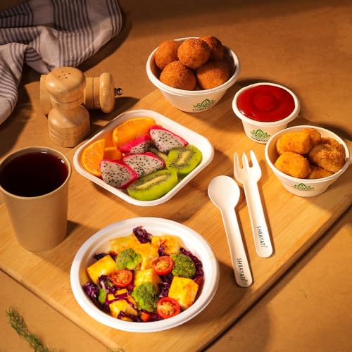 Image of Shrayati Sugarcane Bagasse Square Bowls, 4 inch, 200 Pcs, Biodegradable Bagasse Disposable Bowl for Convenient and Sustainable Eating