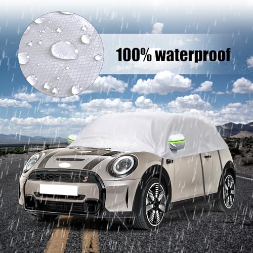Image of Car Cover Waterproof Replacement for 2000-2024 Mini Cooper 3 Doors, Sunproof Half Car Cover, Half Garage UV Resistant Half Car Cover Dustproof Snowproof Outdoor Indoor