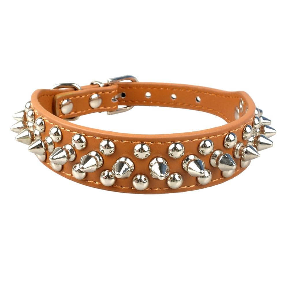 Spiked Studded PU Leather Dog Collar Pit Bull Rivets Pet Leashes Adjustable Collar (13-15"(31-38cm),Brown)