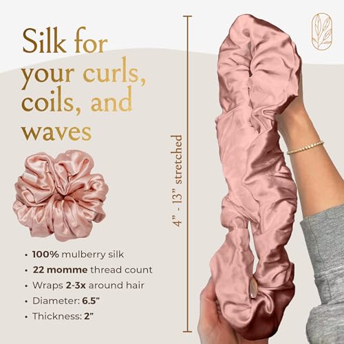 Image of Silk Scrunchies for Women Ponytail Holders - Oversized Mulberry Silk Scrunchies - Extra Large No Damage Hair Ties for Curly, Thick, and Thin - Hair Accessories for Women - Blush Pink, XL By Curlfriend