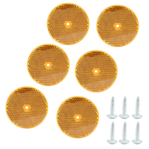 Image of 6 Pack Yellow Round Reflector | Front Reflector, Mounting Screw Included, For Driveway, Trailer, Posts, Safety Reflectors