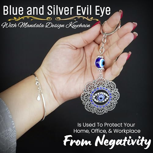 Image of Storite Evil Eye Mandala Keychain, Blue and Silver