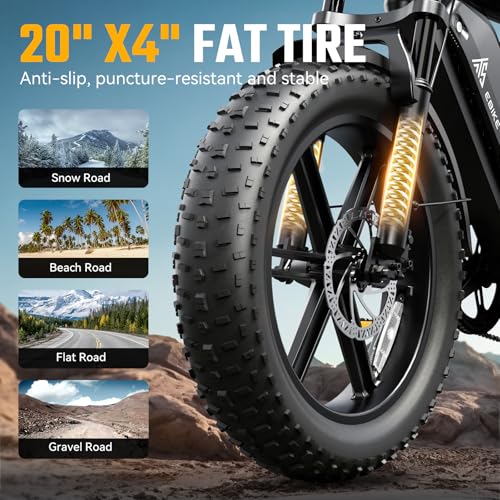 TST Electric Bike for Adults,Ebike with 48V/15AH Removable Battery, 20" x4.0 All-Terrain Tires,Electric Bike with Multiple Performance Modes, Fat Tire Ebike Hydraulic Suspension 7-Speed - Image 3