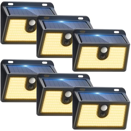 Image of [6 Packs] Solar Motion Sensor Outdoor Lights, Super Bright Solar Lights Outdoor Waterproof, 3 Lighting Modes Security Wall Light for Outside Walking Dog Fence Backyard Deck Garden Door Step Garage