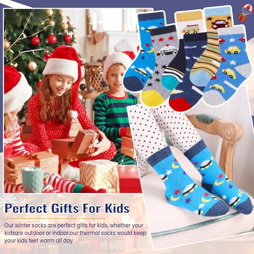 Image of Eocom Kids Wool Socks For Boys Girls Warm Hiking Thermal Winter Cozy Soft Thick Toddlers Crew Boot Socks 6 Pairs