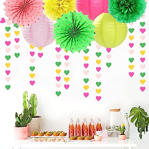 Image of Hawaii Pool Party-Decorations Love-Heart Garland - 52Ft Tropical Jungle Birthday Bachelorette Hanging Decoration Streamers Banner, Summer Beach Baby Shower Supplies Backdrop Decor Panduola