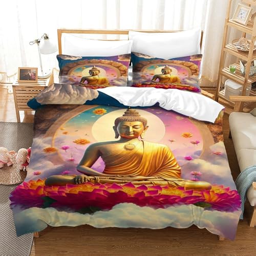 Parure de lit Bouddha 3D respirante pour une chambre parentale zen