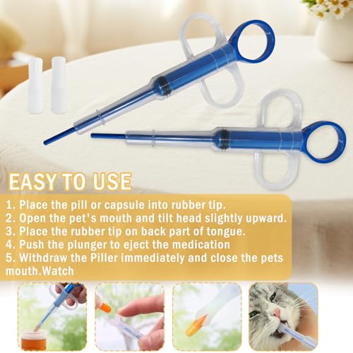 Tabletteneingeber Katze mit Haustier Fütterung Silikon Nippel Set | Umfangreiches Komplettset mit 6 Spritzen (1ml/5ml/10ml), Applikator und Aufzuchtnippeln für Welpen, Hunde und Katzen