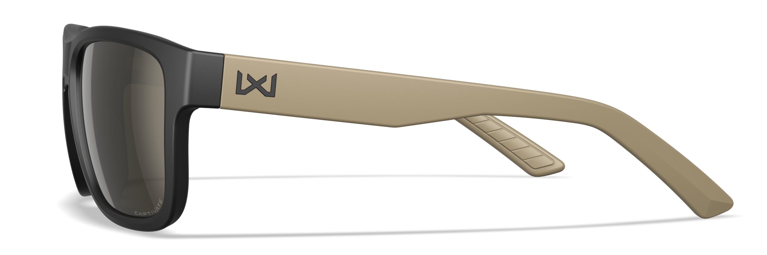 Wiley X Ovation Captivate - Gafas de sol de seguridad para hombres y mujeres, protección ocular UV para tiro, pesca, ciclismo y deportes extremos, marcos negro mate y bronceado, lentes tintados de