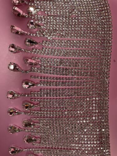 Inch 4 Wide Silver with Clear Stone Trim, Sold per Yard Fabric