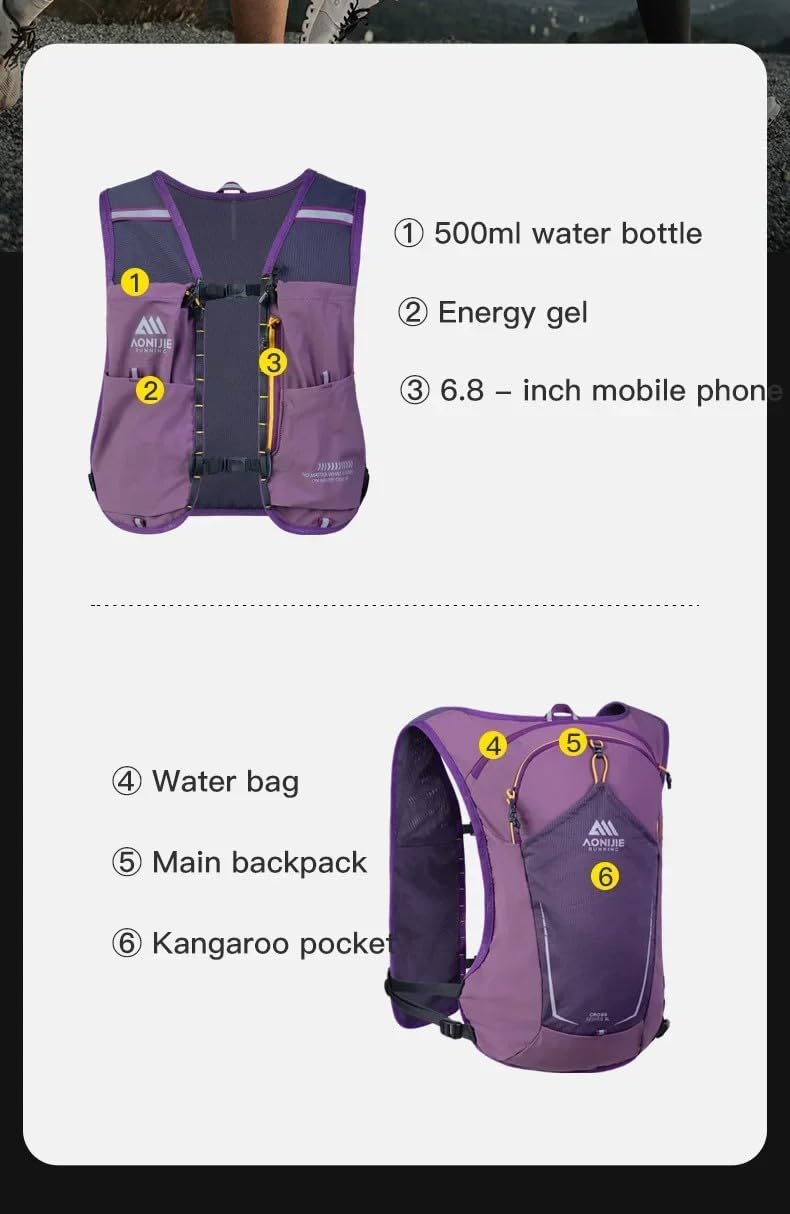 Hydration Cross Country Backpack Pack 8L Rucksack Bag,Aonijie Lightweight Hydration Vest for Hiking Running Marathon Cycling C9125