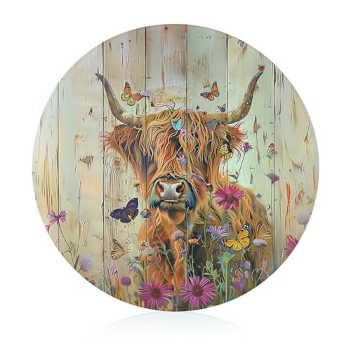 Tablas de Cortar de Vidrio Templado con Diseño de Vaca Highland y Mariposa, Antideslizantes con Patas de Goma, Resistentes a Rayones para Cocina miniatura 1