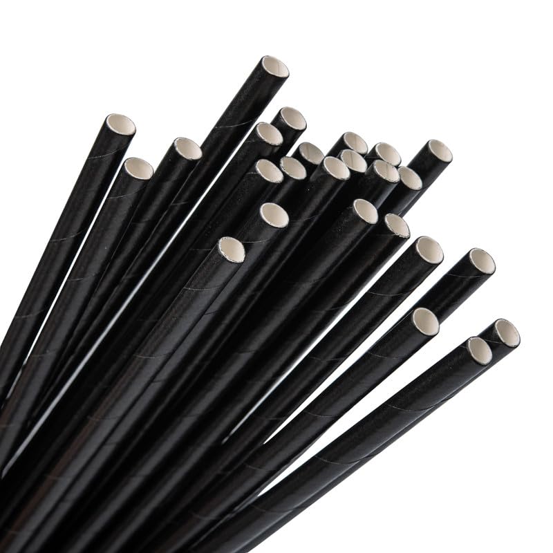 ECOPICNIC Black paper straws 8mm (100 pcs/pack), Disposable paper straws