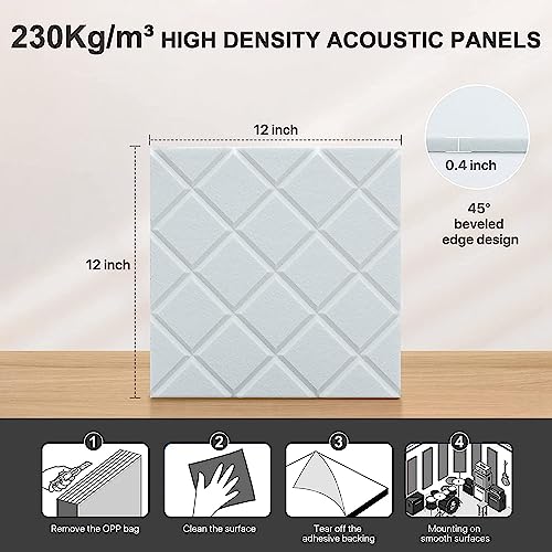 12 Pack de paneles acústicos autoadhesivos 12x12x0.4 pulgadas para insonorización de paredes, espuma para estudio, oficina, color blanco miniatura 4
