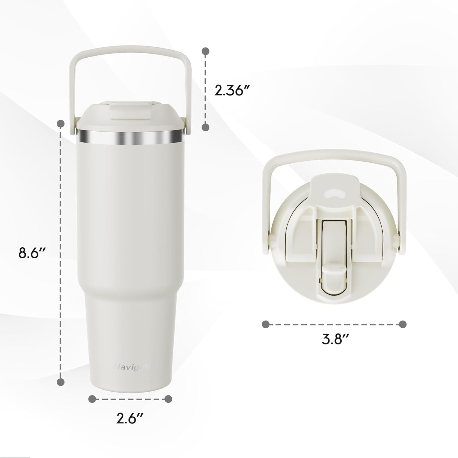 Navigate Stainless Steel Tumbler with Straw,30oz Leakproof Water Bottle with Handle,White - Image 5