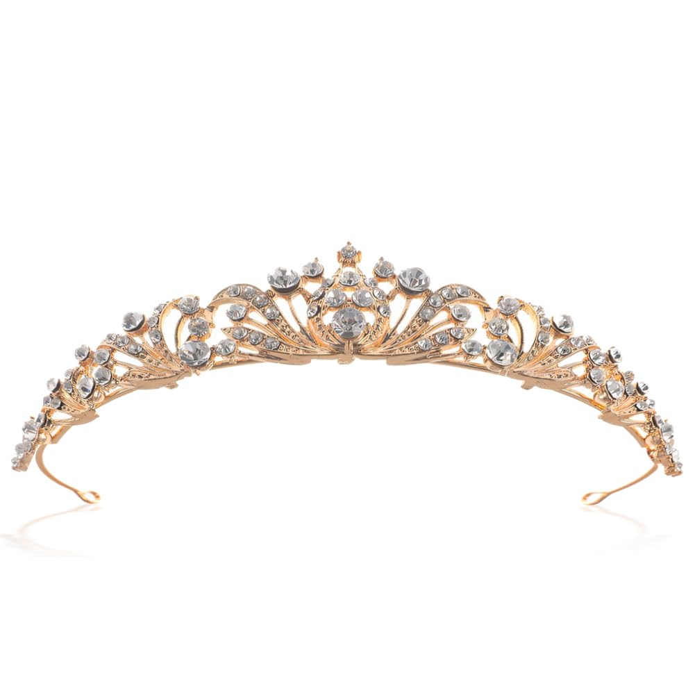 REYOK Corona Tiara de Novia, Cristal Tiaras de Nupcial,Oro Corona de Princesas Tiaras de Boda para Mujer Niñas Diadema y Coronas Cabello Decoración Accesorios para Cosplay Cumpleaños Bodas Desfile Fiesta