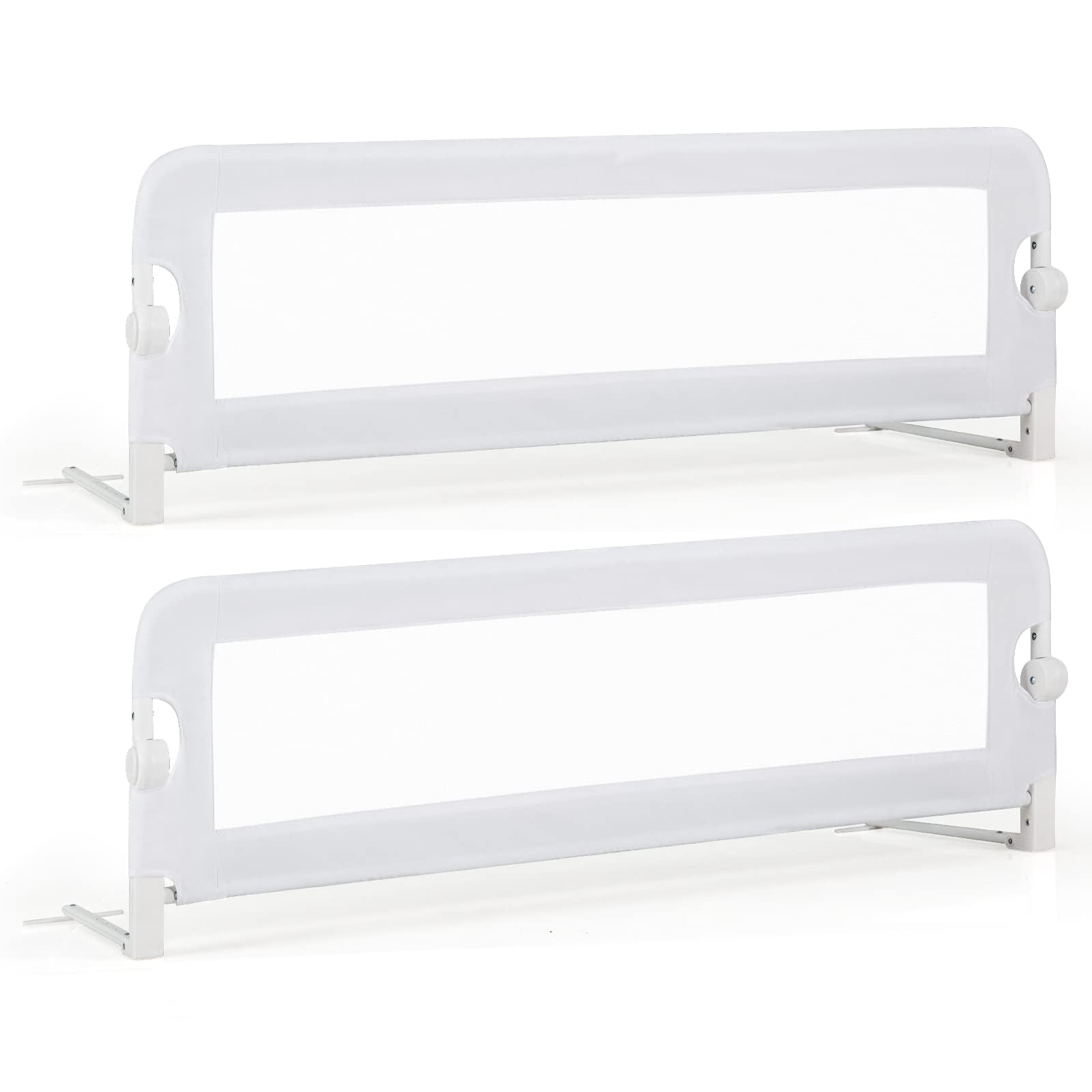 RELAX4LIFE Barrera Seguridad Niños Cama Plegable 105/120/150cm, Barandilla Cama Niño Abatible de Metal y Tela Oxford con Malla Transpirable para Camas Individuales y Dobles (Blanco, 150x40x42cm)