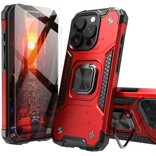IDYStar for iPhone 16 Pro Max Case with Screen Protector Red for Women Girls,Hybrid Drop Test Cover with Car Mount Kickstand Slim Fit Protective Sturdy Case for iPhone 16 Pro Max 6.9 Inch,Red