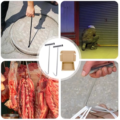 2 PCS Kanaldeckelheber Schwerlast-Hebehaken, 30CM Kanaldeckelhaken, Edelstahl Kanalhaken Schachthaken, Gullideckel Haken, Schachtdeckelheber Schachtdeckelhaken (Silber)