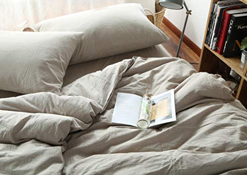 Image of F.Y.Dreams 100% Washed Cotton Duvet Cover for Weighted Blanket 48x72 inches with 16 Ties, Zipper on Long Side /Khaki /Just Duvet Cover