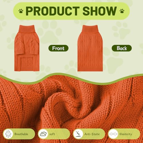 Image of Small Dog Thermal Pullover Sweater, Classic Turtleneck Cable Knitwear Dog Clothes for Cold Weather Warm Pet Clothes for Chihuahua, Bulldog, Dachshund, Pug Orange Medium