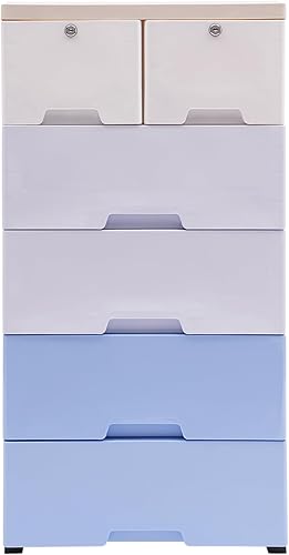 Cómoda de cajones de plástico, armario de almacenamiento de 5 niveles, torre de 6 cajones con ruedas y llaves, estante organizador de