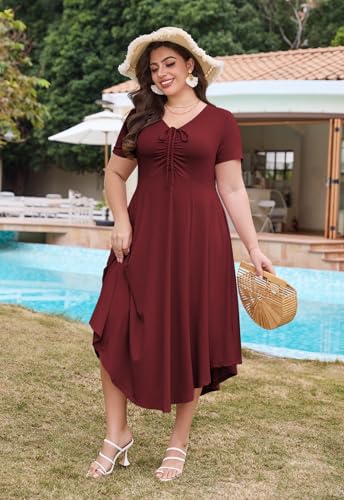 Image of Keluummi Plus Size Maxi Dress for Women V-Neck Short Sleeve with Pockets