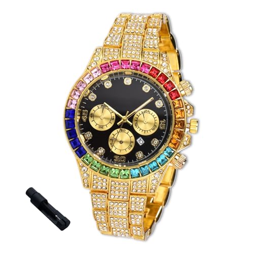 Reloj de oro de 18K para niños con diamantes brillantes y esfera negra de 40mm