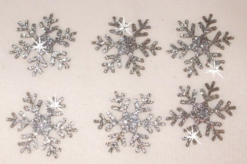 CrystalsRus Silver 5 Pack = 30 Silver Glitter 1 Inch Snowflake Iron-On