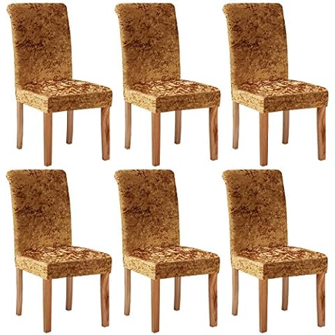 KELUINA Velvet Spandex Fabric Stretch Dining Room Chair Slipcovers Home Decor,Chair Covers for Dining Room Restaurant Hotel Ceremony (Gold,6 Pack(M)) Cover