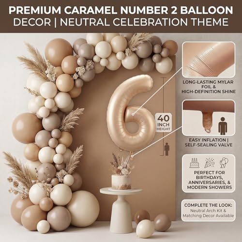 Image of Atpata Funky #6 Elegant Caramel Colour JUMBO 40 INCH Number Balloons Set | 0 to 9 Digit Shapes | Decorative Balloons for Milestones & Celebrations