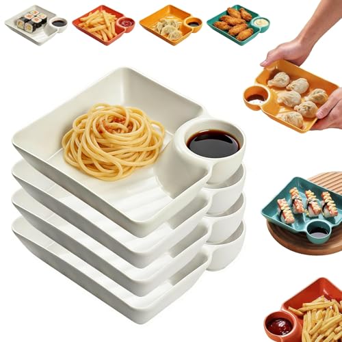 Plato cuadrado con compartimento para salsa 4 piezas miniatura 1